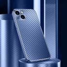 For iPhone 14 Plus Metal Frame Carbon Fiber Phone Case(Blue) - 1