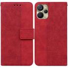 For Realme 9i 5G Geometric Embossed Flip Leather Phone Case(Red) - 1