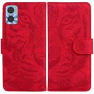 For Motorola Moto E22/E22i Tiger Embossing Pattern Horizontal Flip Leather Phone Case(Red) - 1