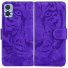 For Motorola Moto E22/E22i Tiger Embossing Pattern Horizontal Flip Leather Phone Case(Purple) - 1