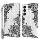 For Samsung Galaxy S23 5G 3D Painting Pattern TPU + PU Phone Case(Diagonal Black Flower) - 1