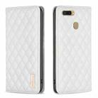 For OPPO A7 Diamond Lattice Magnetic Leather Flip Phone Case(White) - 1