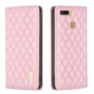 For OPPO A7 Diamond Lattice Magnetic Leather Flip Phone Case(Pink) - 1