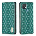 For OPPO A15 Diamond Lattice Magnetic Leather Flip Phone Case(Green) - 1