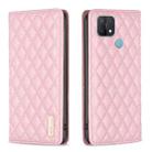 For OPPO A15 Diamond Lattice Magnetic Leather Flip Phone Case(Pink) - 1