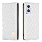 For OPPO A96 5G / Reno7 Z Diamond Lattice Magnetic Leather Flip Phone Case(White) - 1