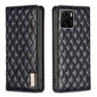 For vivo Y15s Diamond Lattice Magnetic Leather Flip Phone Case(Black) - 1