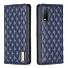 For vivo Y20 Diamond Lattice Magnetic Leather Flip Phone Case(Blue) - 1