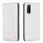 For vivo Y20 Diamond Lattice Magnetic Leather Flip Phone Case(White) - 1