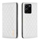 For vivo Y35 4G / Y22s Diamond Lattice Magnetic Leather Flip Phone Case(White) - 1