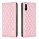 For Xiaomi Redmi 9A Diamond Lattice Magnetic Leather Flip Phone Case(Pink) - 1