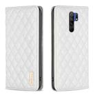 For Xiaomi Redmi 9 Diamond Lattice Magnetic Leather Flip Phone Case(White) - 1