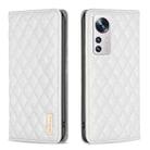 For Xiaomi 12 Diamond Lattice Magnetic Leather Flip Phone Case(White) - 1