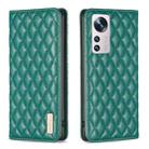 For Xiaomi 12 Diamond Lattice Magnetic Leather Flip Phone Case(Green) - 1