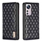 For Xiaomi 12 Diamond Lattice Magnetic Leather Flip Phone Case(Black) - 1