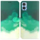 For Motorola Moto E22/E22i Watercolor Pattern Flip Leather Phone Case(Cyan Green) - 1