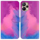 For Realme 9i 5G Watercolor Pattern Flip Leather Phone Case(Purple Red) - 1