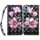 For Motorola Moto E22 3D Painted Leather Phone Case(Pink Flower) - 1