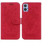 For Motorola Moto E22/E22i Butterfly Rose Embossed Leather Phone Case(Red) - 1