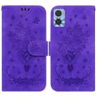 For Motorola Moto E22/E22i Butterfly Rose Embossed Leather Phone Case(Purple) - 1