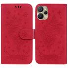 For Realme 9i 5G Butterfly Rose Embossed Leather Phone Case(Red) - 1