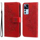 For Xiaomi 12T / 12T Pro / Redmi K50 Ultra 7-petal Flowers Embossing Leather Phone Case(Red) - 1