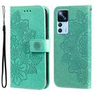 For Xiaomi 12T / 12T Pro / Redmi K50 Ultra 7-petal Flowers Embossing Leather Phone Case(Green) - 1