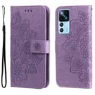 For Xiaomi 12T / 12T Pro / Redmi K50 Ultra 7-petal Flowers Embossing Leather Phone Case(Purple) - 1