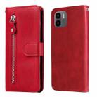 For Xiaomi Redmi A1 4G Calf Texture Zipper Leather Phone Case(Red) - 1