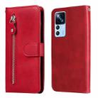 For Xiaomi 12T / 12T Pro / Redmi K50 Ultra Calf Texture Zipper Leather Phone Case(Red) - 1