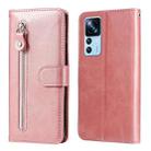 For Xiaomi 12T / 12T Pro / Redmi K50 Ultra Calf Texture Zipper Leather Phone Case(Rose Gold) - 1