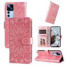 For Xiaomi 12T / 12T Pro / Redmi K50 Ultra Embossed Sunflower Leather Phone Case(Pink) - 1