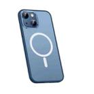 For iPhone 14 Metal Lens Skin Feel Frosted Magsafe Phone Case(Dark Blue) - 1