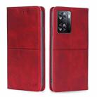 For OPPO A57s 4G / A57e 4G Cow Texture Magnetic Leather Phone Case(Red) - 1