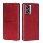 For OPPO K10 5G Global Cow Texture Magnetic Leather Phone Case(Red) - 1