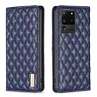 For Samsung Galaxy S20 Ultra Diamond Lattice Magnetic Leather Flip Phone Case(Blue) - 1