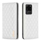 For Samsung Galaxy S20 Ultra Diamond Lattice Magnetic Leather Flip Phone Case(White) - 1