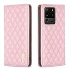 For Samsung Galaxy S20 Ultra Diamond Lattice Magnetic Leather Flip Phone Case(Pink) - 1