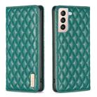 For Samsung Galaxy S21+ 5G Diamond Lattice Magnetic Leather Flip Phone Case(Green) - 1