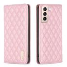 For Samsung Galaxy S21+ 5G Diamond Lattice Magnetic Leather Flip Phone Case(Pink) - 1