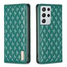 For Samsung Galaxy S21 Ultra 5G Diamond Lattice Magnetic Leather Flip Phone Case(Green) - 1