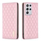 For Samsung Galaxy S21 Ultra 5G Diamond Lattice Magnetic Leather Flip Phone Case(Pink) - 1