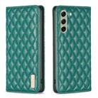 For Samsung Galaxy S21 FE 5G Diamond Lattice Magnetic Leather Flip Phone Case(Green) - 1