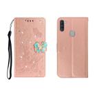 For OPPO A11 Horizontal Rhinestone Butterfly Embossed Leather Case with Card Slot & Wallet & Holder(Rose Gold) - 1