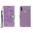 For OPPO A11 Horizontal Rhinestone Butterfly Embossed Leather Case with Card Slot & Wallet & Holder(Purple) - 1