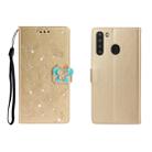 For Galaxy A21 Horizontal Rhinestone Butterfly Embossed Leather Case with Card Slot & Wallet & Holder(Golden) - 1