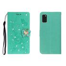 For Galaxy A41 Horizontal Rhinestone Butterfly Embossed Leather Case with Card Slot & Wallet & Holder(Green) - 1