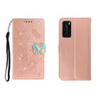 For Huawei P40 Horizontal Rhinestone Butterfly Embossed Leather Case with Card Slot & Wallet & Holder(Rose Gold) - 1