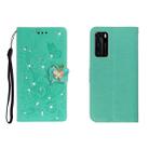 For Huawei P40 Horizontal Rhinestone Butterfly Embossed Leather Case with Card Slot & Wallet & Holder(Green) - 1