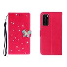 For Huawei P40 Horizontal Rhinestone Butterfly Embossed Leather Case with Card Slot & Wallet & Holder(Red) - 1